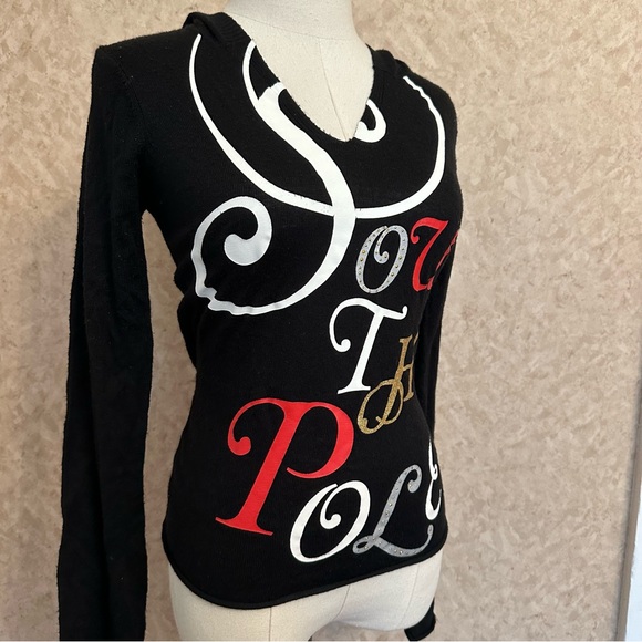 VTG Y2K 2000s Cashmere Like Black Southpole Studded Hoodie Sweater - Picture 2 of 9